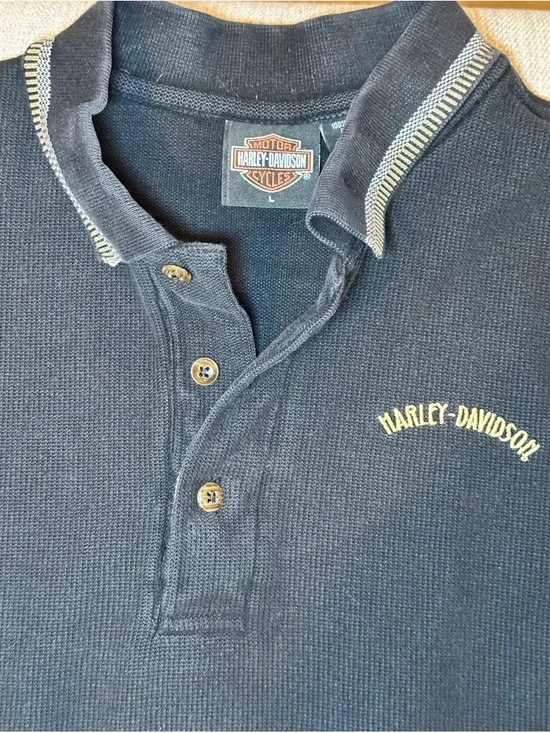Vintage Harley-Davidson Black Knit Polo Shirt - Size Large - 100% Combed Cotton - Picture 11 of 13